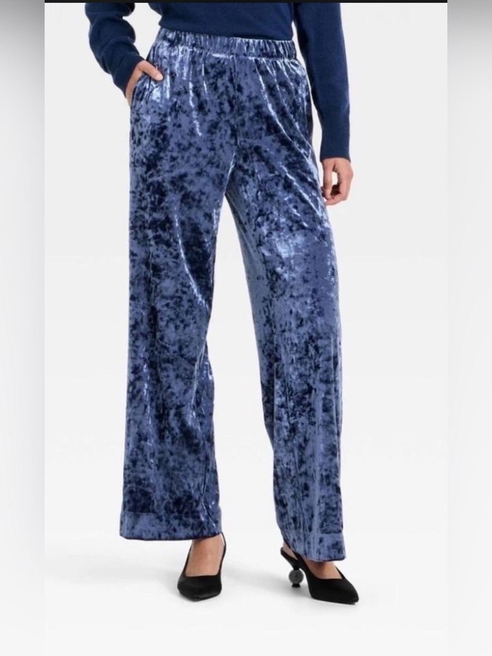 Blue Crushed Velvet Elastic Waist Pants NWT Large Holiday Going Out A New Day